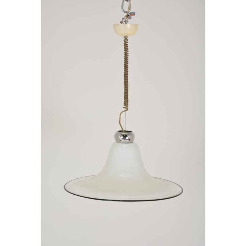 Lampada a sospensione vintage scandinava in opalina bianca