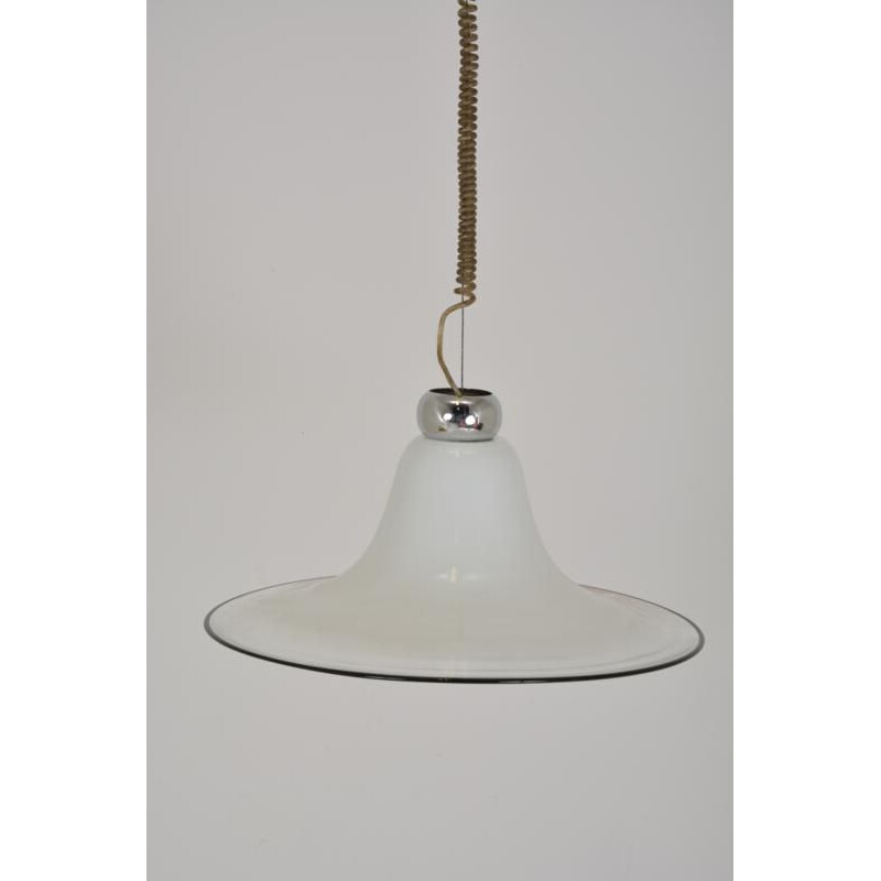 Lampada a sospensione vintage scandinava in opalina bianca