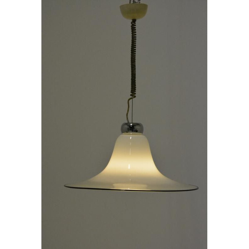 Scandinavian vintage pendant lamp in white opaline