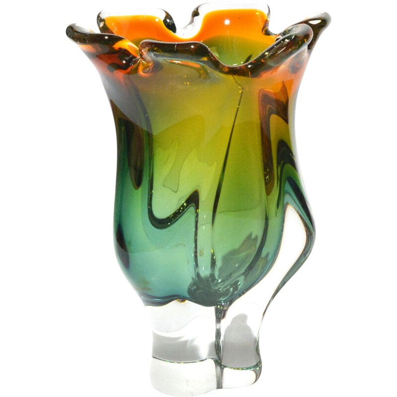 Vintage glass vase by Jozef Hospodka for Chribska Sklarna, Czechoslovakia 1960