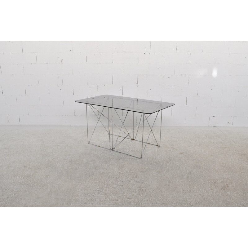 Table haute pliable en acier chromé et verre - 1970