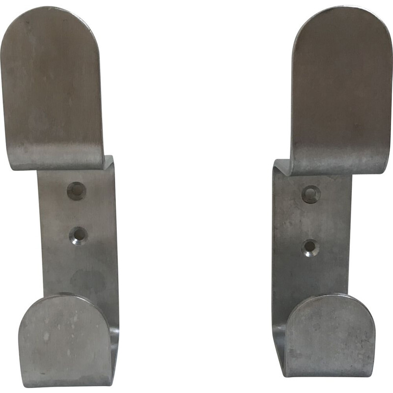 Pair of vintage brushed steel coat hooks by Etienne Fermigie