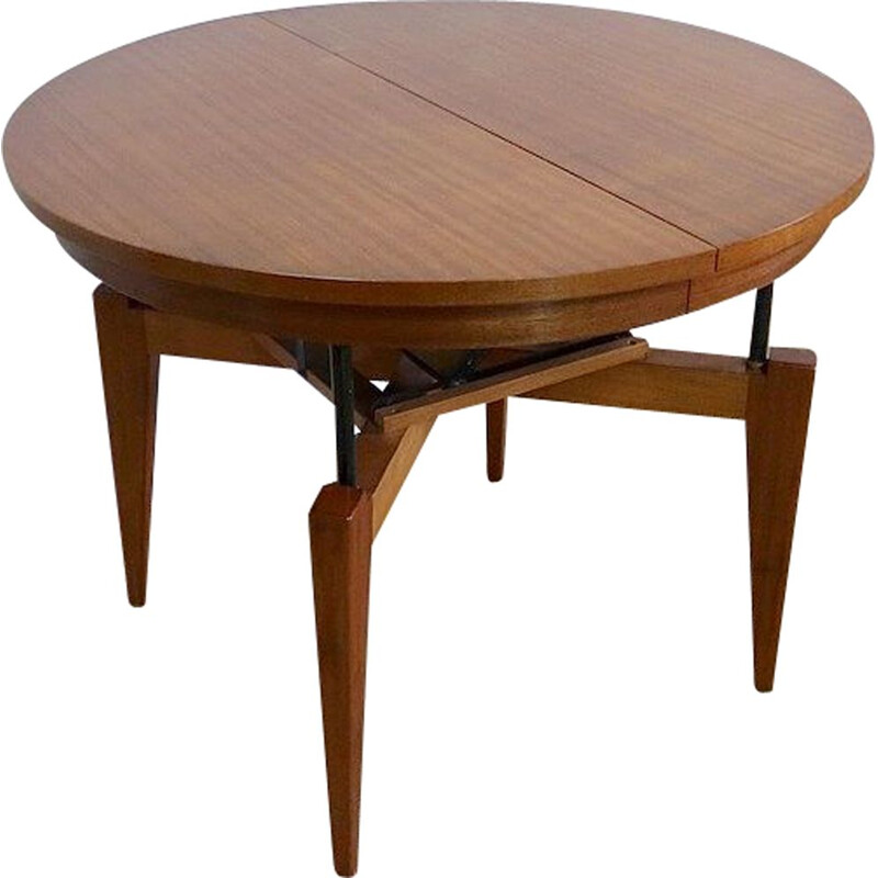 Vintage "rise and fall" solid mahogany table, 1970s