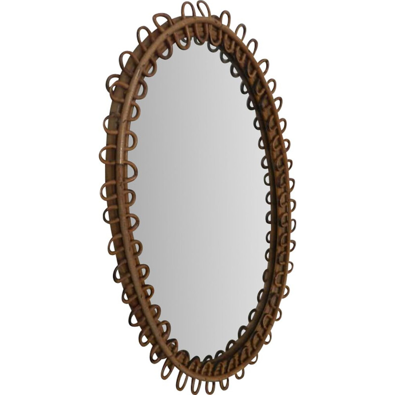Miroir vintage ovale en rotin