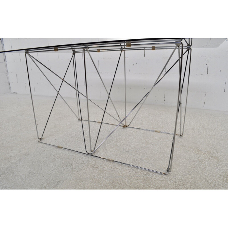 Folding table in chromed steel and glass - 1970s