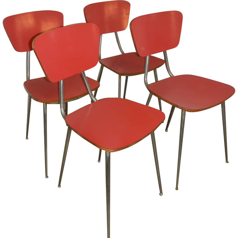 Satz von 4 Vintage-Stühlen aus rotem Resopal
