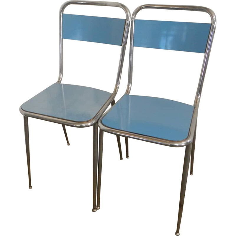 Pair of vintage chairs in blue formica