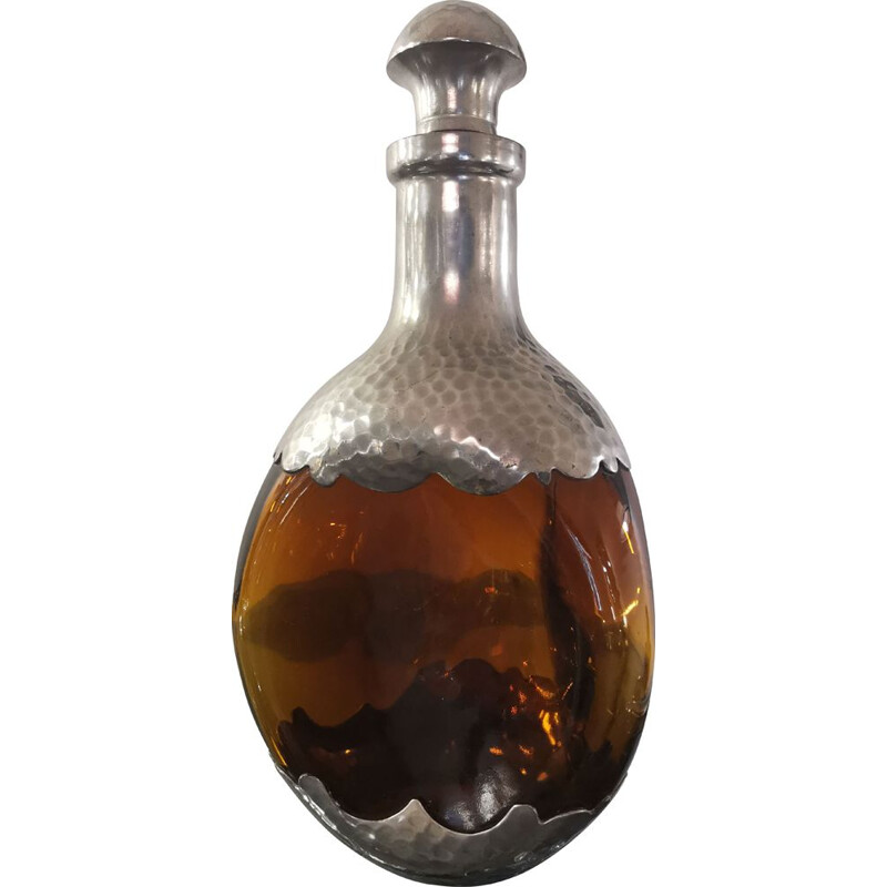 Vintage decanter in glass and pewter