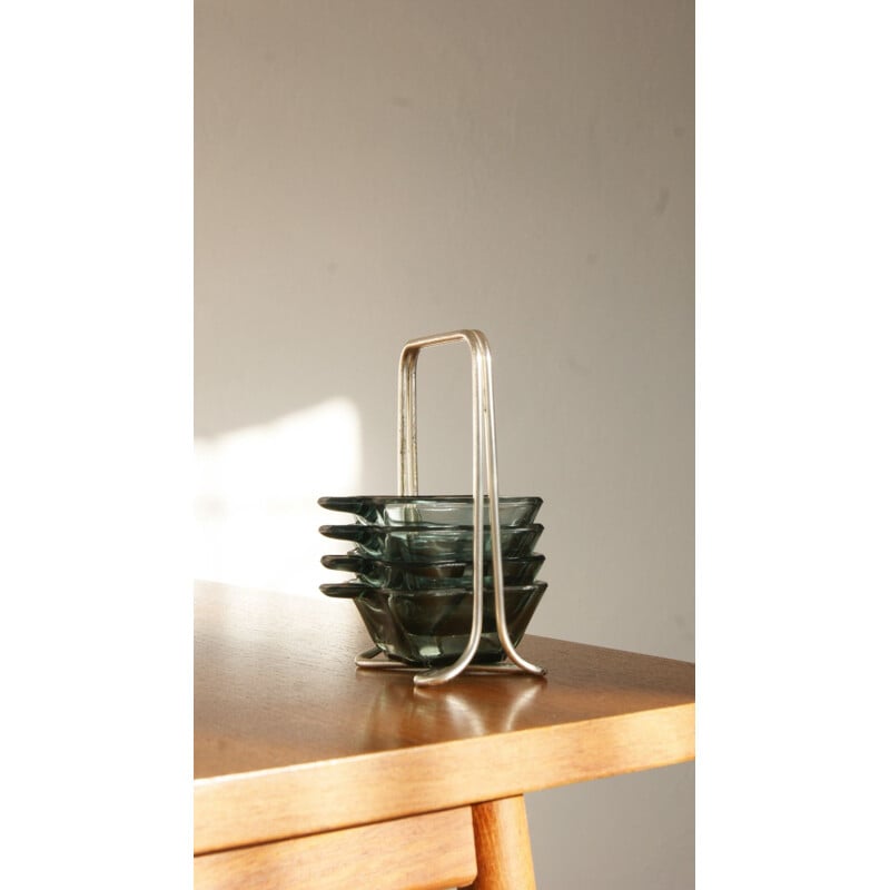 Cendrier vintage en verre tourmaline par Wilhelm Wagenfeld pour Wmf