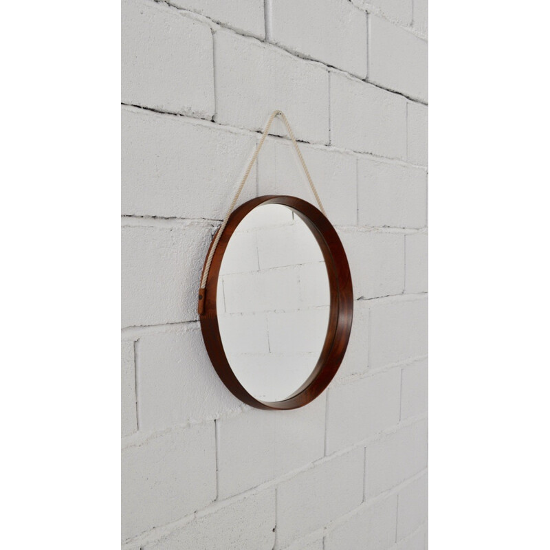 Miroir rond scandinave en teck - 1960