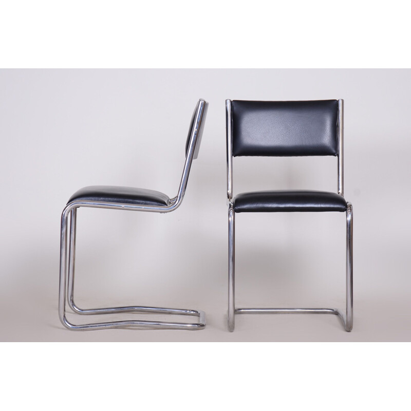Paire de chaises Bauhaus vintage en cuir noir, 1930