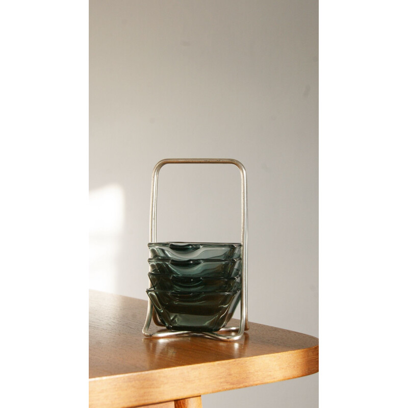 Cendrier vintage en verre tourmaline par Wilhelm Wagenfeld pour Wmf