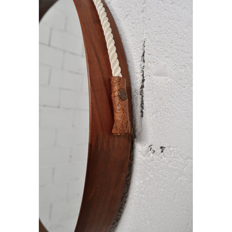 Round Scandinavian mirror in teak - 1960s