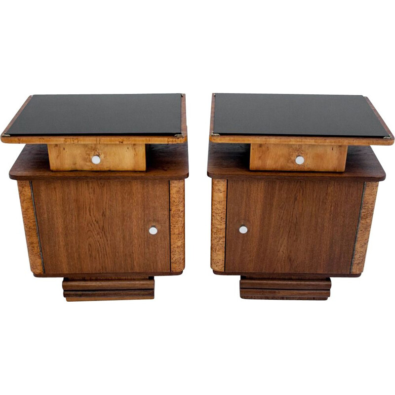 Pair of vintage Art Deco walnut night stands