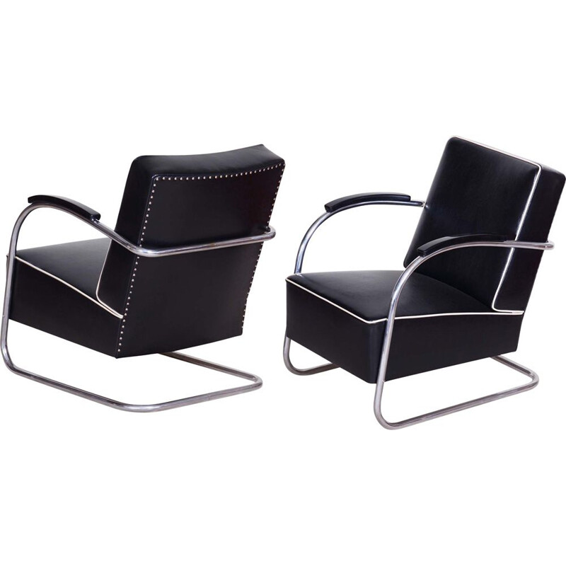 Pair of vintage black leather armchairs by Mucke-Melder, 1930