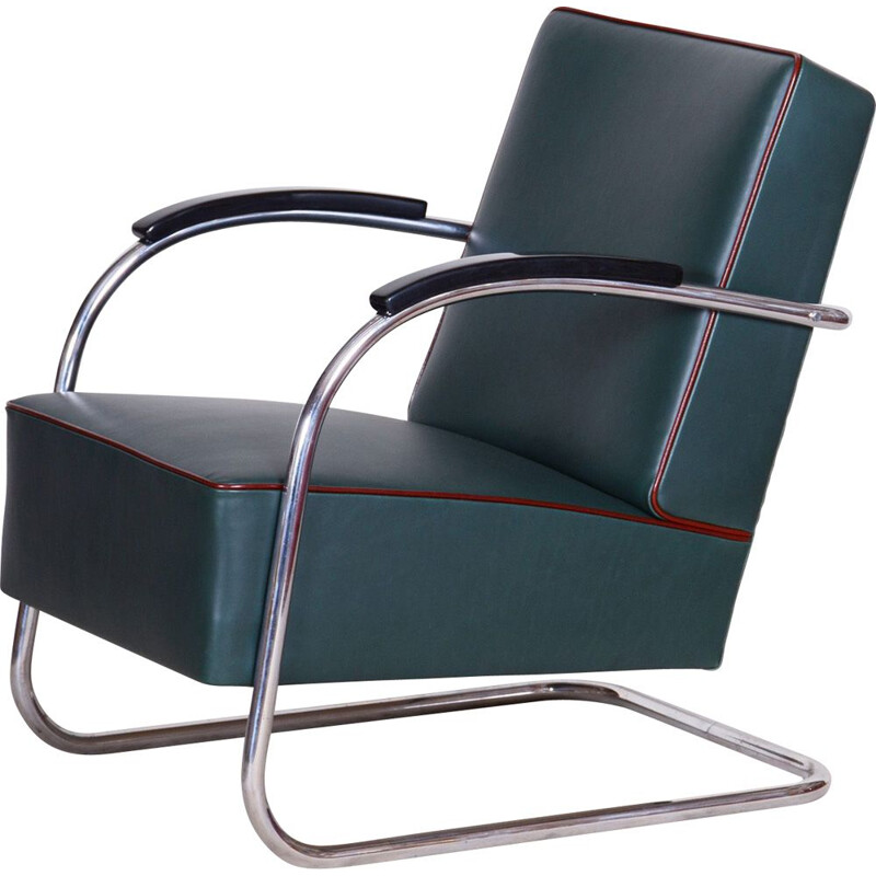 Vintage blauwe Bauhaus fauteuil van Mucke Melder, 1930