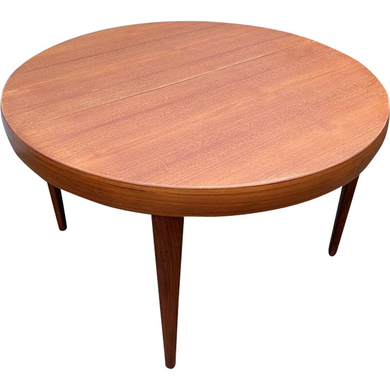 Round vintage teak table with teak veneer, 1960