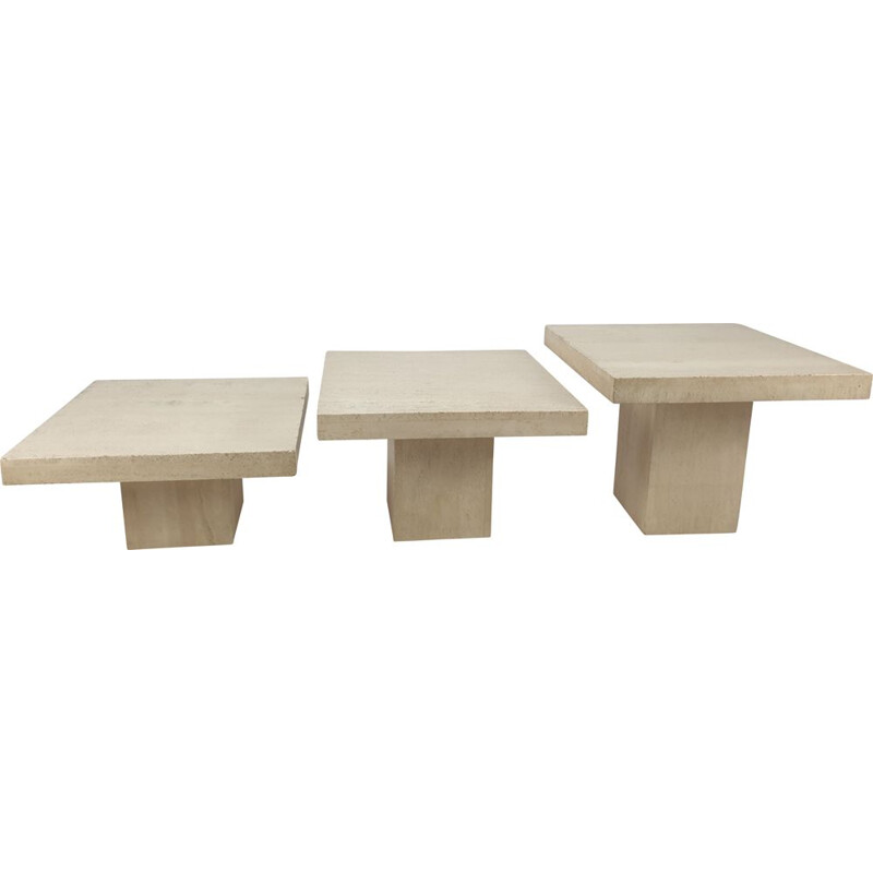 Set of 3 vintage travertine nesting tables, Italy 1980