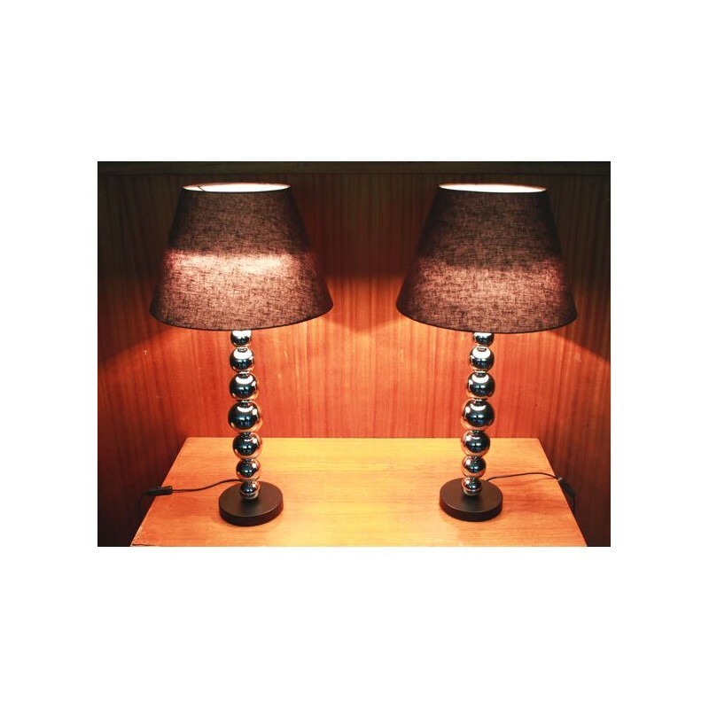 Pair of contemporary vintage lamps with chrome legs