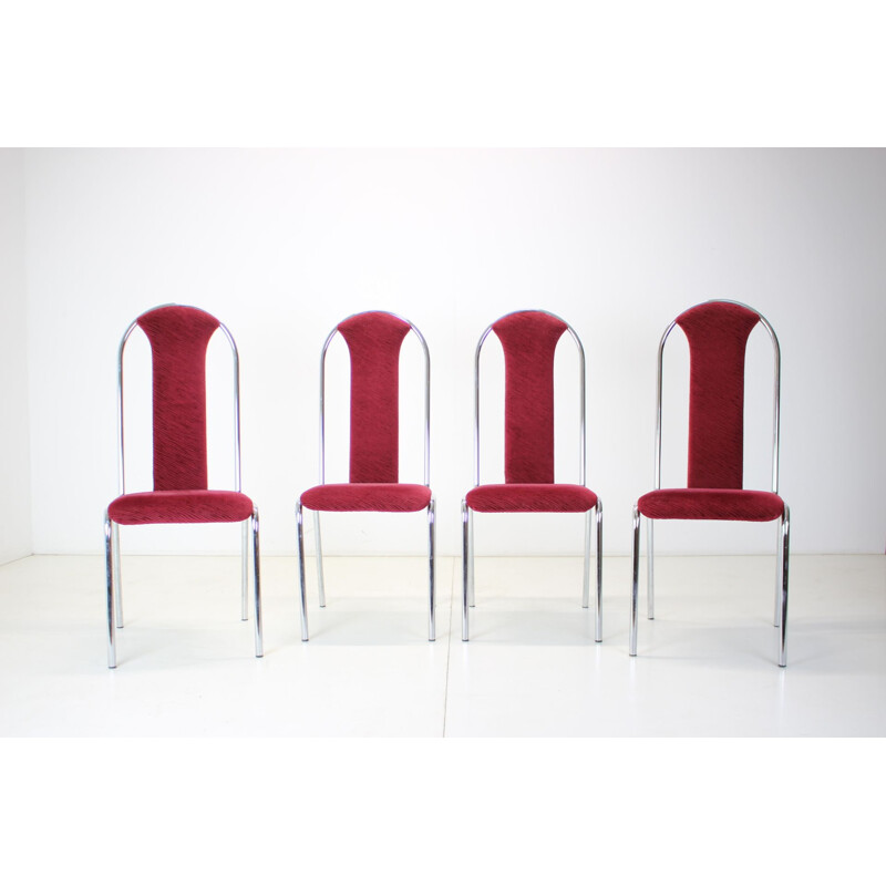Conjunto de 4 cadeiras Kovobel vintage em vermelho borgonha, Checoslováquia 1980