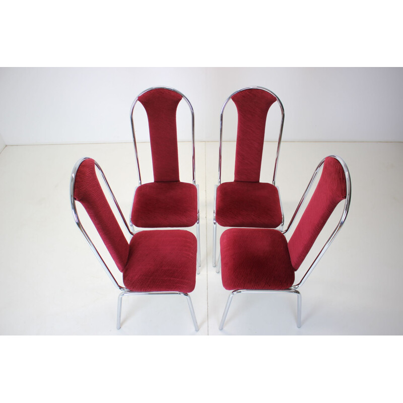 Set van 4 vintage Kovobel stoelen in bordeaux rood, Tsjechoslowakije 1980