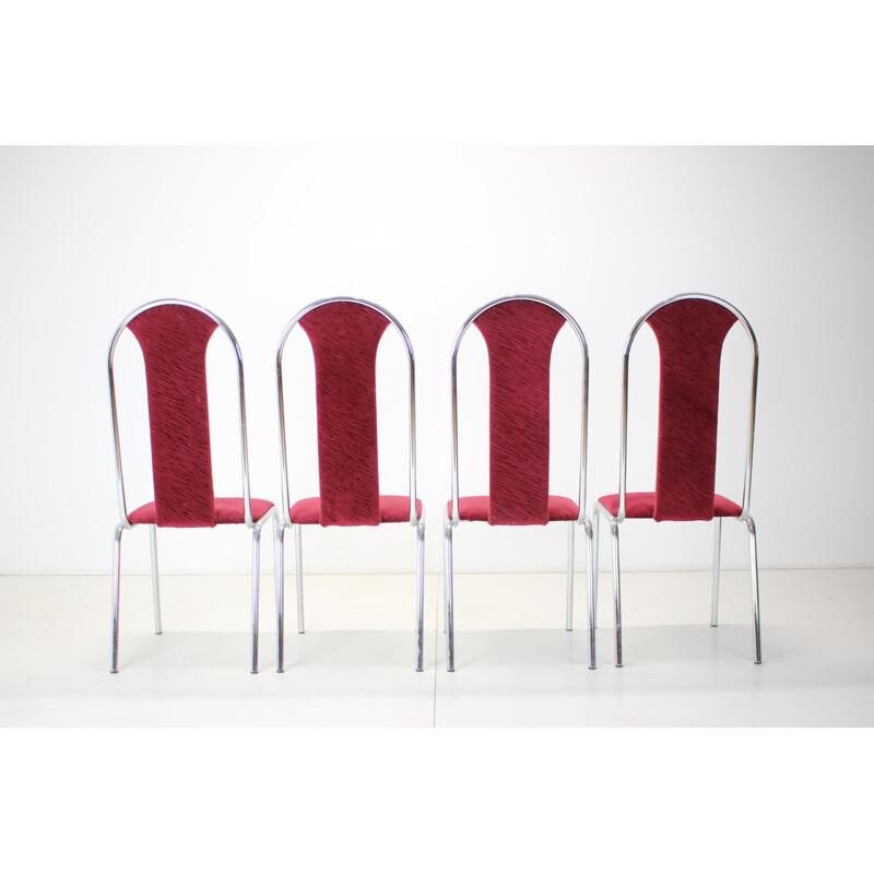 Set of 4 vintage Kovobel chairs in burgundy red, Czechoslovakia 1980s