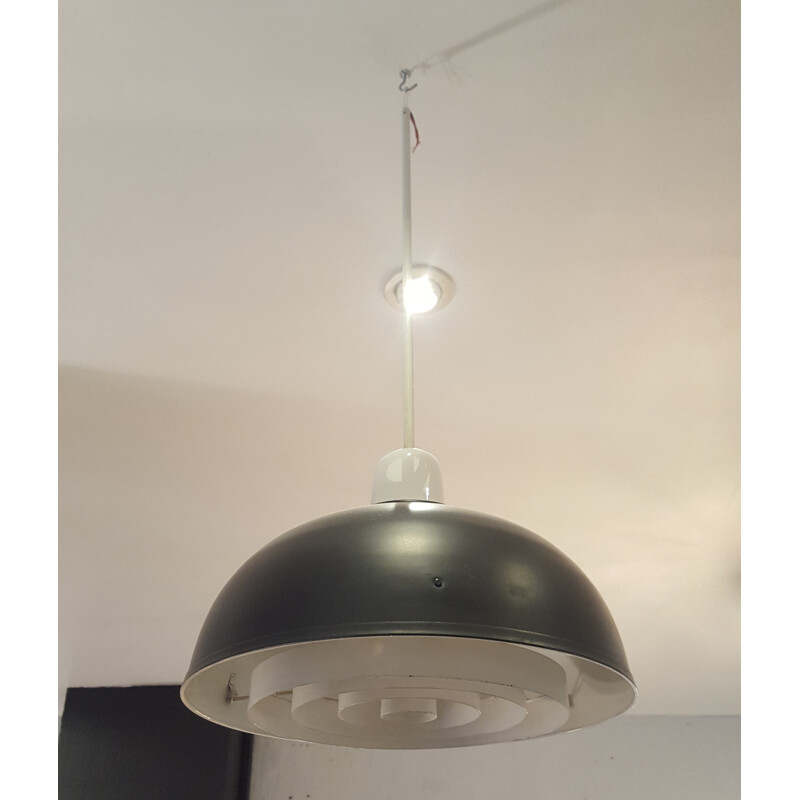 Scandinavian hanging lamp in metal, aluminium and opaline - 1960s