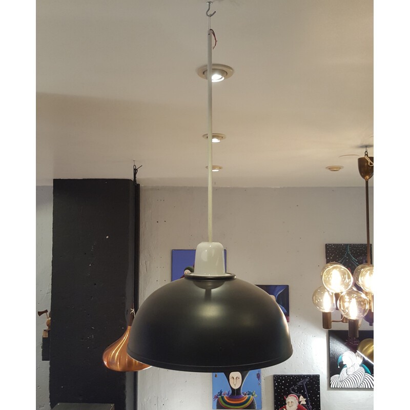 Scandinavian hanging lamp in metal, aluminium and opaline - 1960s