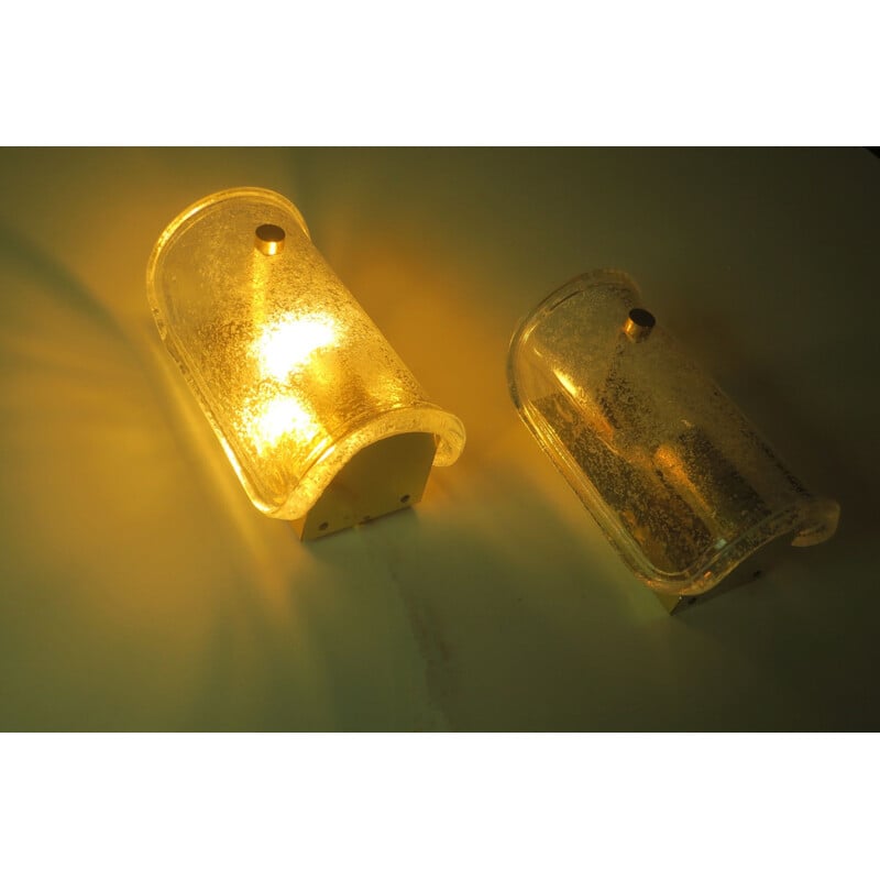 Pair of vintage Limburg wall lamp with melting glass and brass, Germany 1960s