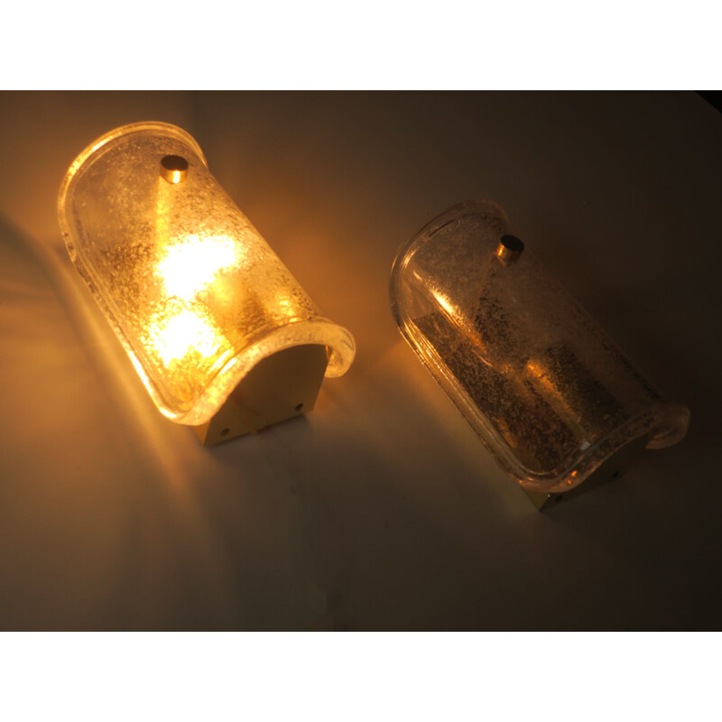 Pair of vintage Limburg wall lamp with melting glass and brass, Germany 1960s