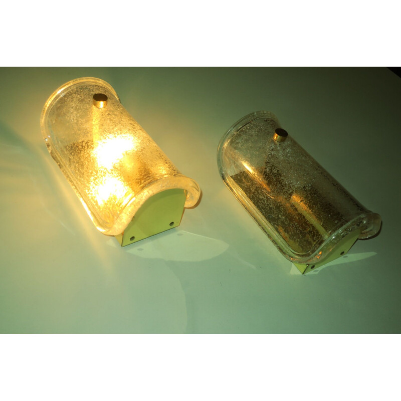 Pair of vintage Limburg wall lamp with melting glass and brass, Germany 1960s