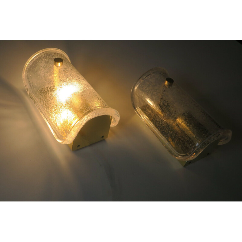 Pair of vintage Limburg wall lamp with melting glass and brass, Germany 1960s