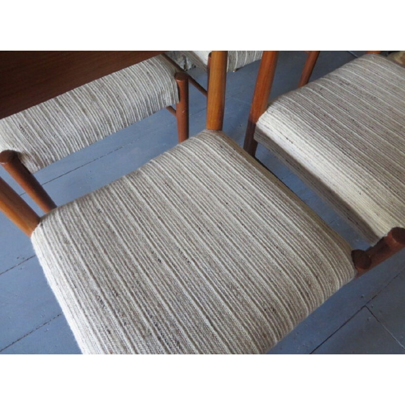 Pair of mid-century Danish teak and wool side chairs by Henry W. Klein, 1960s