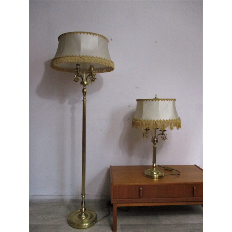 Paire de lampadaires vintage en laiton, 1970