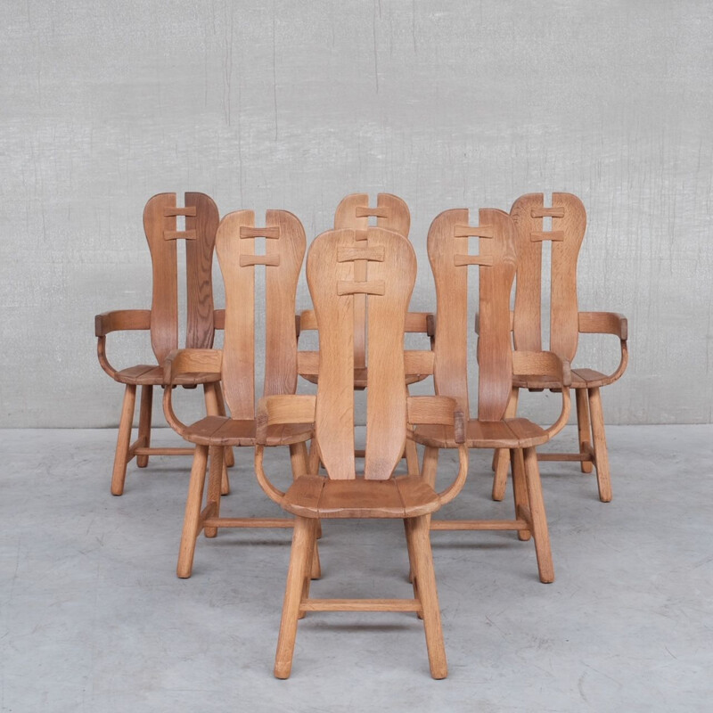 Oakwood Brutalist mid-century chair by De Puydt, Belgium 1970s