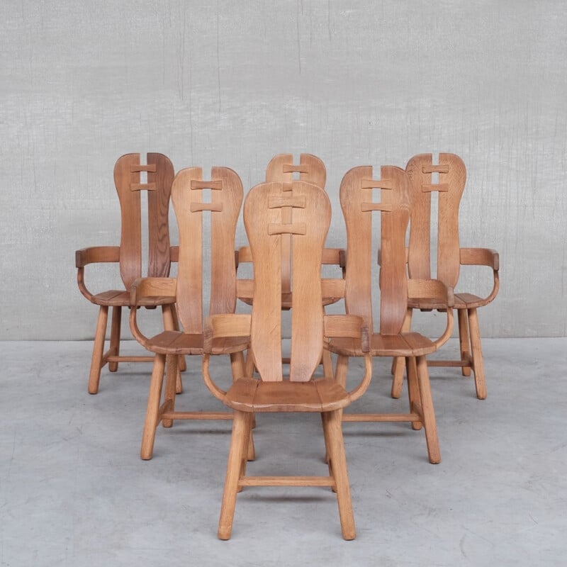 Oakwood Brutalist mid-century chair by De Puydt, Belgium 1970s