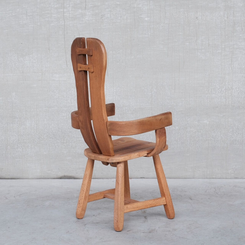 Oakwood Brutalist mid-century chair by De Puydt, Belgium 1970s