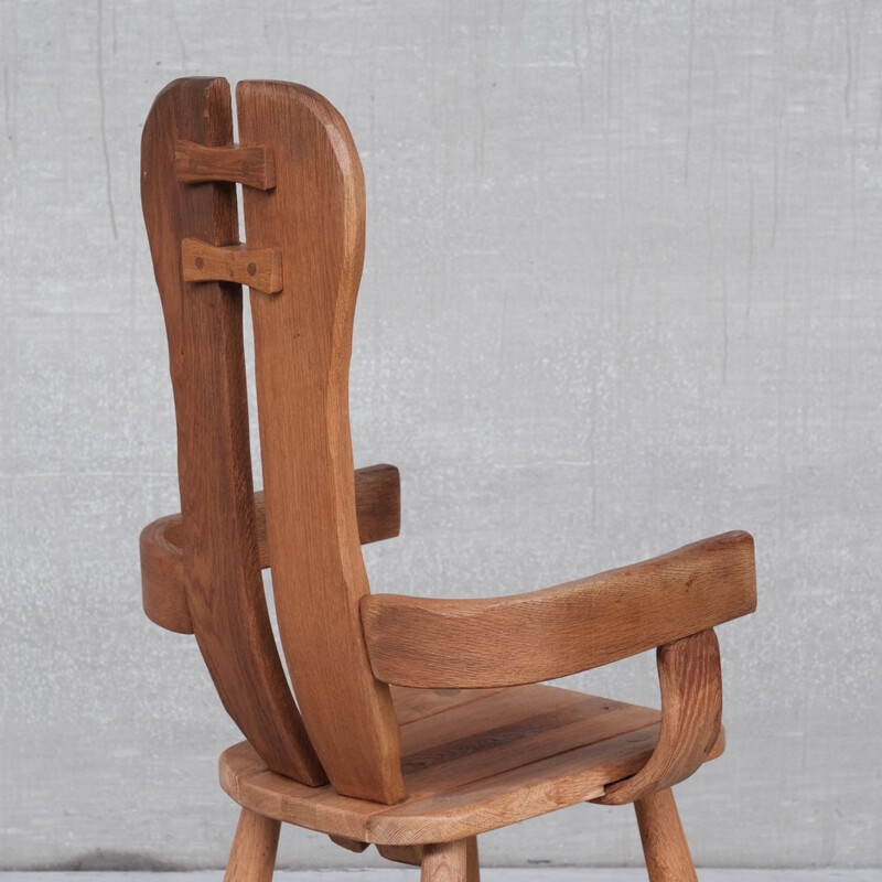 Oakwood Brutalist mid-century chair by De Puydt, Belgium 1970s