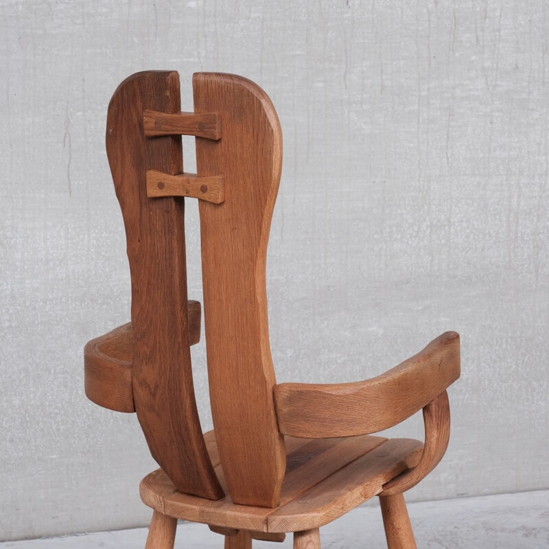 Chaise vintage brutaliste en bois de chêne par De Puydt, Belgique 1970