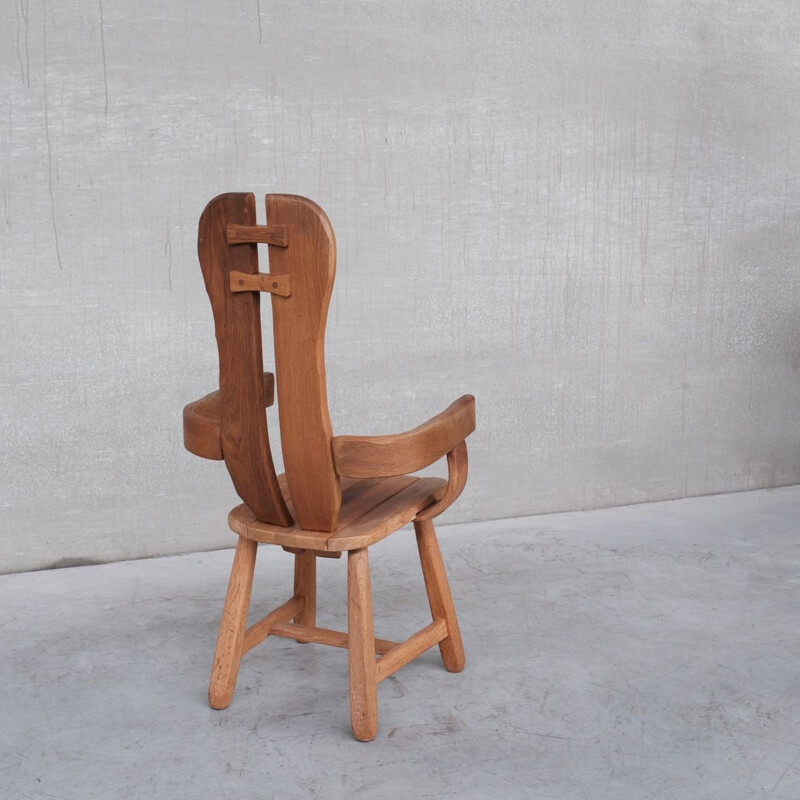 Oakwood Brutalist mid-century chair by De Puydt, Belgium 1970s