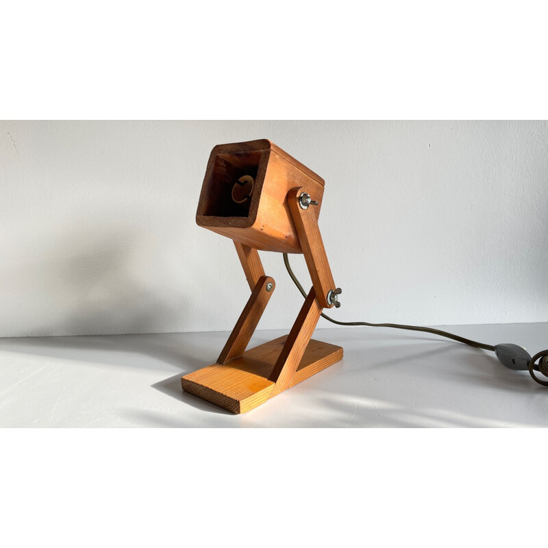 Vintage wooden lamp, articulated and extensible, 1980