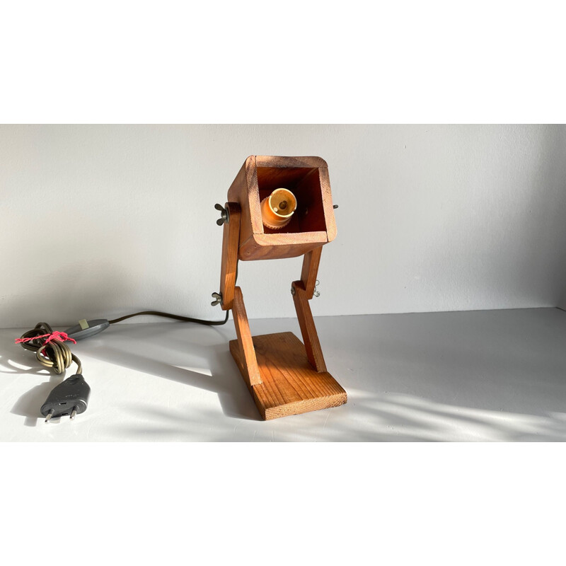 Vintage houten scharnierende en uitschuifbare lamp, 1980