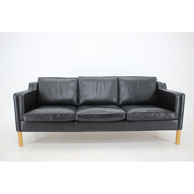 Vintage black leather three seater sofa by Stouby, Denmark 1970s