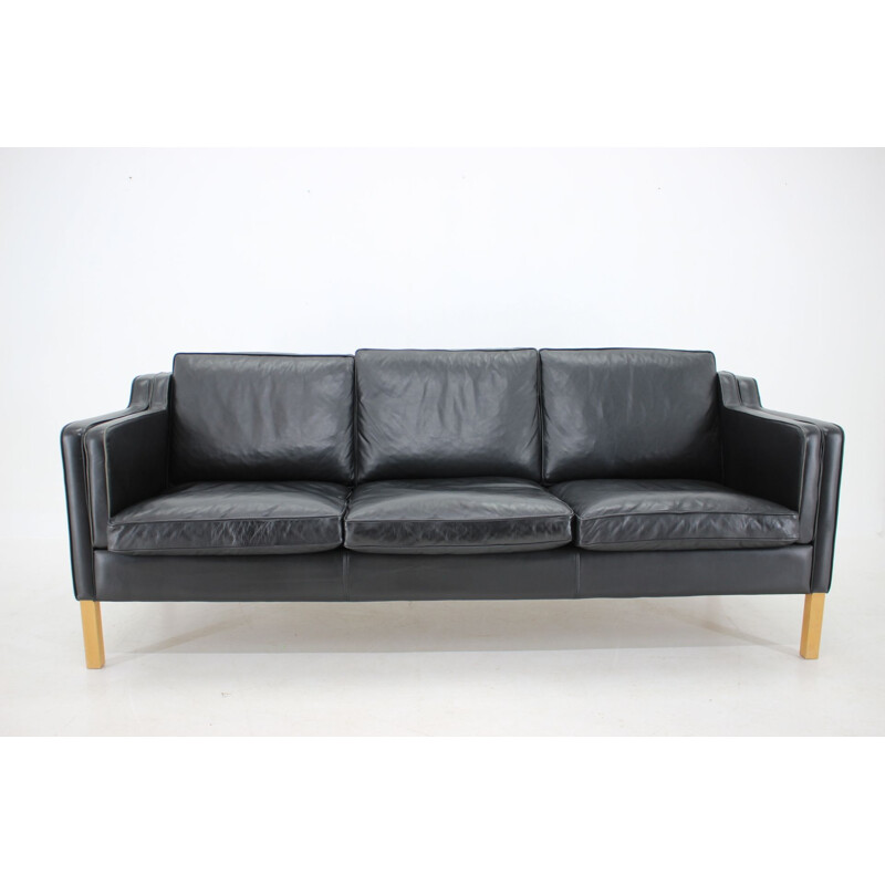 Vintage Dreisitzersofa in schwarzem Leder von Stouby, Dänemark 1970