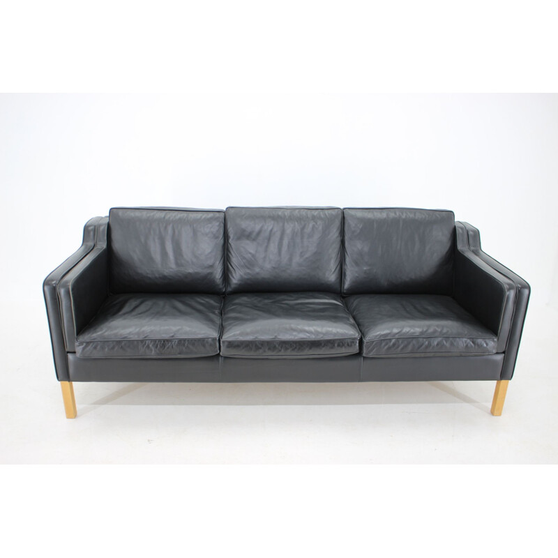 Vintage black leather three seater sofa by Stouby, Denmark 1970s