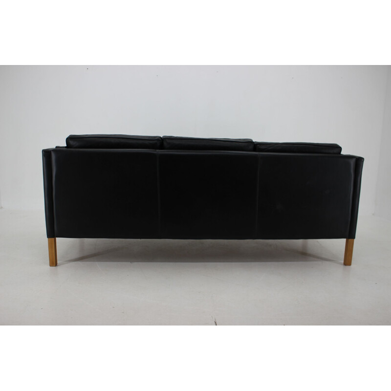 Vintage black leather three seater sofa by Stouby, Denmark 1970s