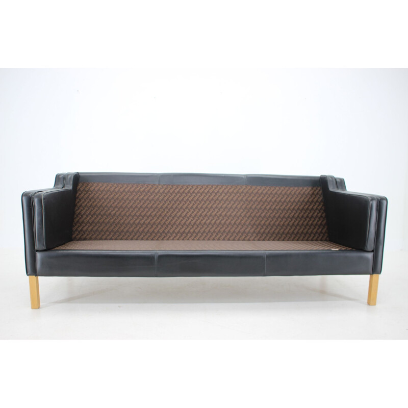 Vintage black leather three seater sofa by Stouby, Denmark 1970s