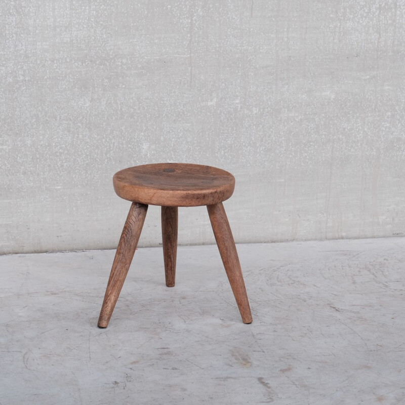 Mid-century French tripod oakwood stool, 1950s