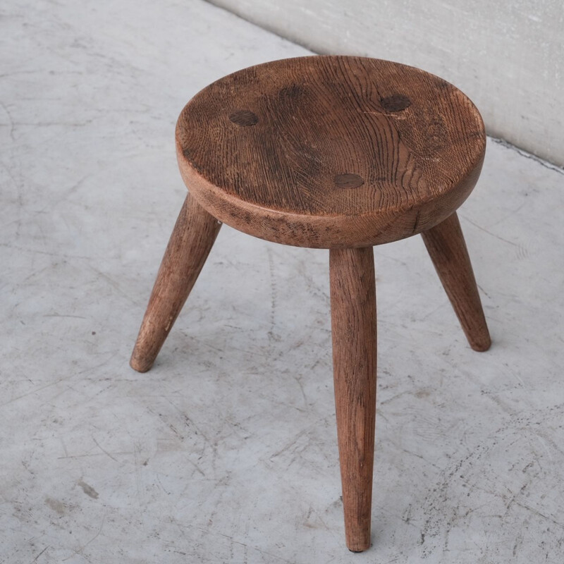 Mid-century French tripod oakwood stool, 1950s