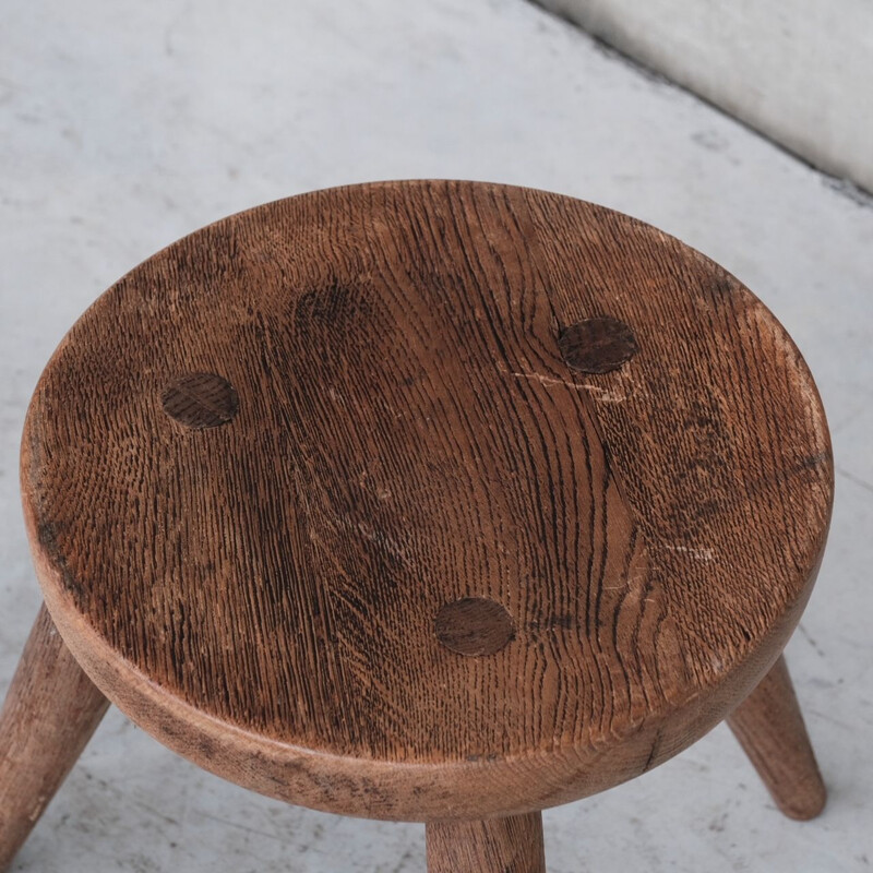 Mid-century French tripod oakwood stool, 1950s